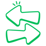 Deux grandes flèches vertes, l'une pointant vers la gauche avec trois lignes au-dessus d'elle, et l'autre pointant vers la droite en dessous d'elle. Toutes deux sont dessinées à la main sur un fond clair, évoquant le mouvement du transport bagages Europe ou de la consigne bagages France.