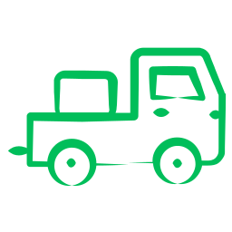 Illustration simple d'une camionnette avec deux roues et une cabine, tournée vers la droite, sur un fond gris clair, parfaite pour représenter le portage bagages événements ou la consigne bagages France services.