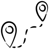 A black-and-white illustration of two locator pins linked by a curved dotted line, symbolising a journey, an itinerary or navigation - ideal for services such as event luggage carrying or secure luggage storage. A black-and-white illustration of two locator pins linked by a curved dotted line, symbolising a journey, an itinerary or navigation - ideal for services such as event luggage carrying or secure luggage storage.